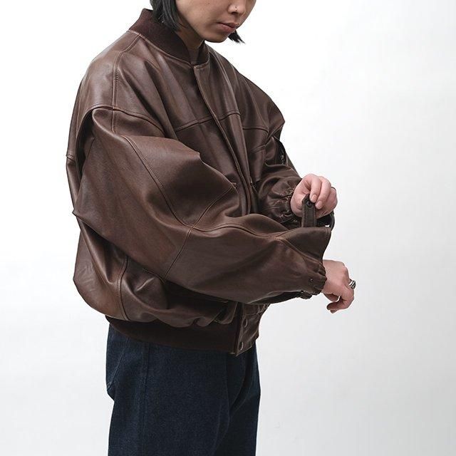 AURALEE LAMB LEATHER FLIGHT BLOUSON #BROWN [A25SB01LV