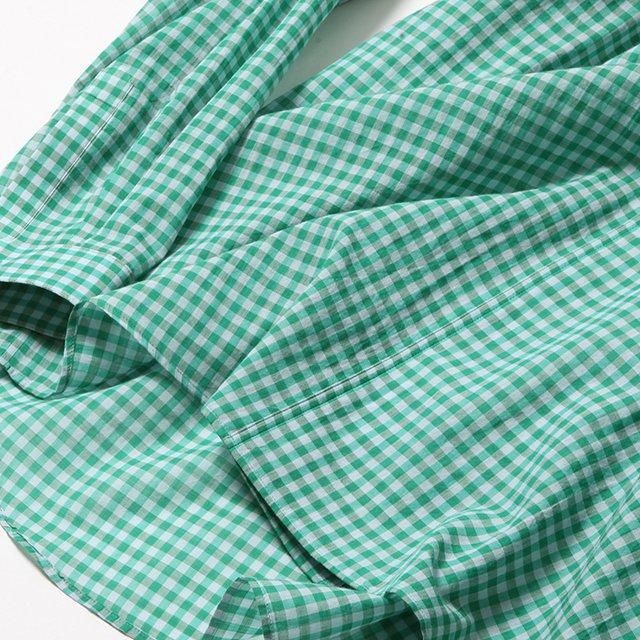 AURALEE AIRY LIGHT COTTON CHECK P/O SHIRT #GREEN GINGHAM
