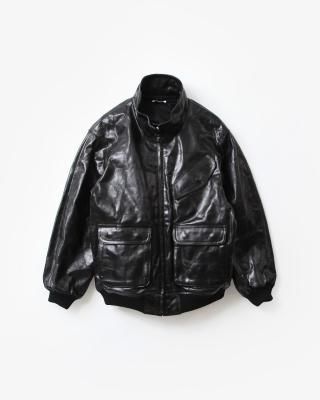AURALEE LAMB LEATHER ZIP BLOUSON #BLACK [A25AB01WX]