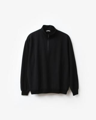 AURALEE LIGHT WOOL SWEAT HALF ZIP P/O #BLACK [A25AP01WU]
