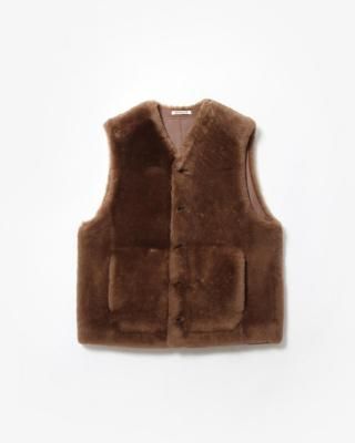 AURALEE STRAIGHT MERINO MOUTON FUR VEST #BROWN [A25AV02MM]