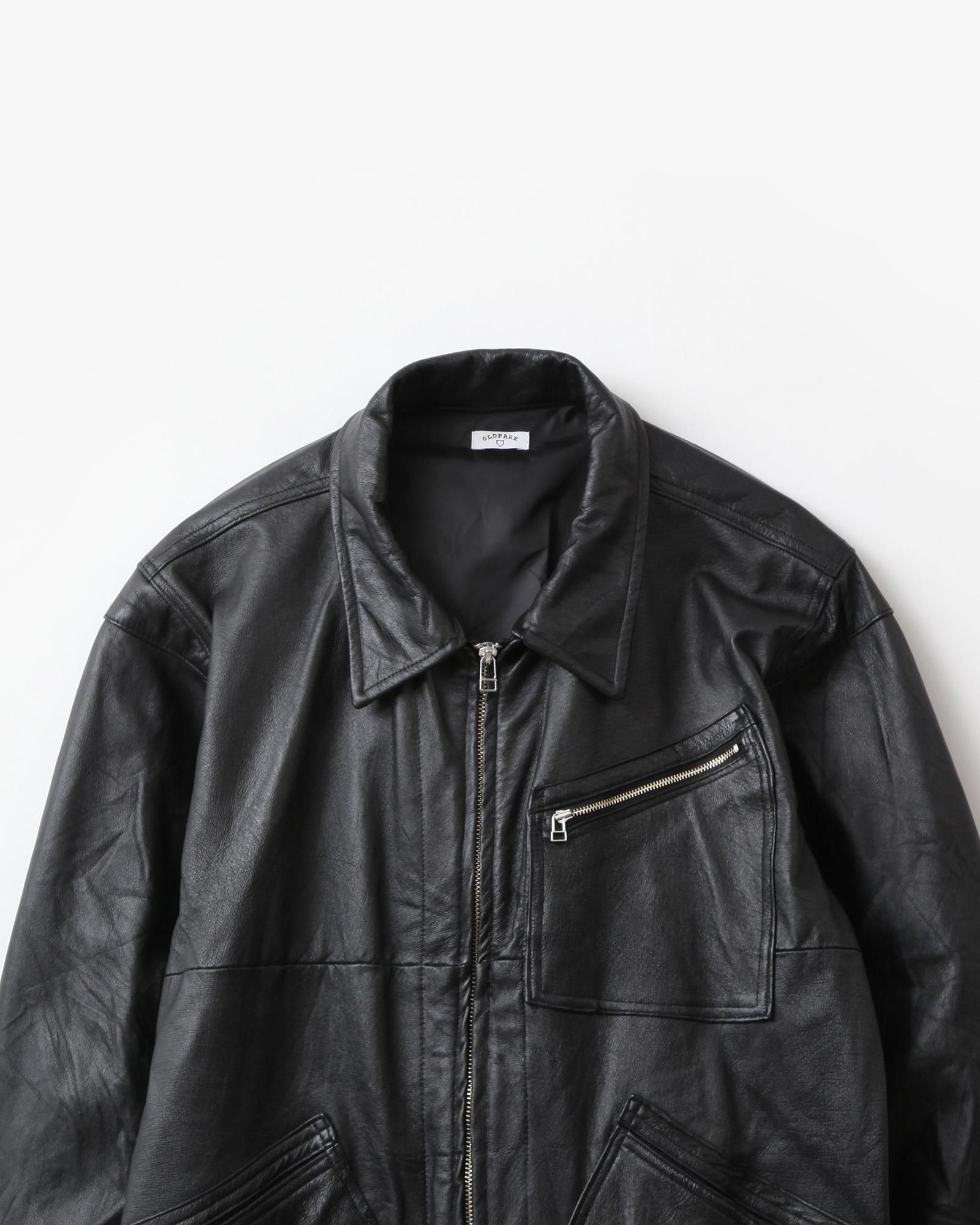 OLD PARK ZIP UP WORK JACKET #LEATHER BLACK size:L type:A [OP-516