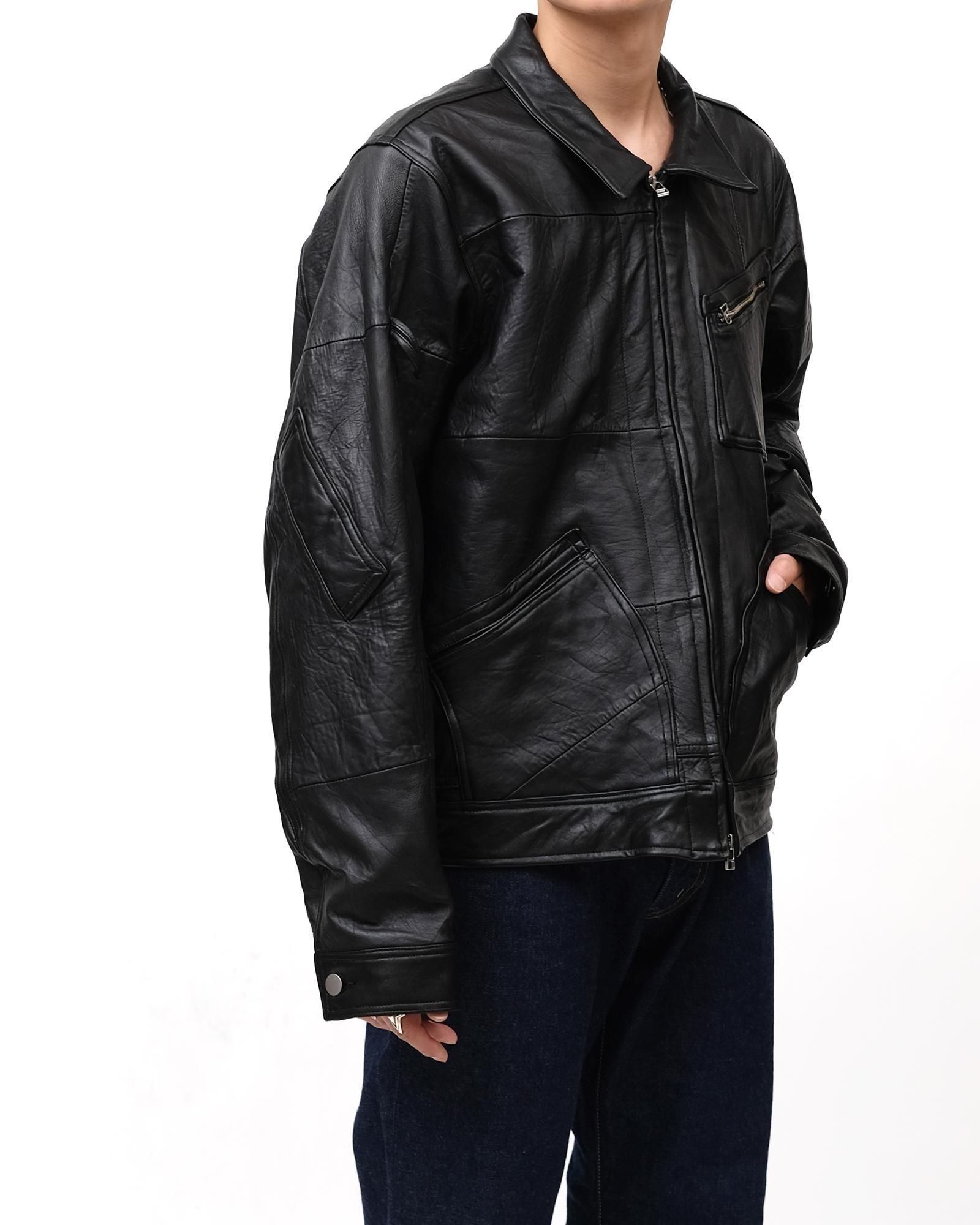 OLD PARK ZIP UP WORK JACKET #LEATHER BLACK size:L type:B [OP-516
