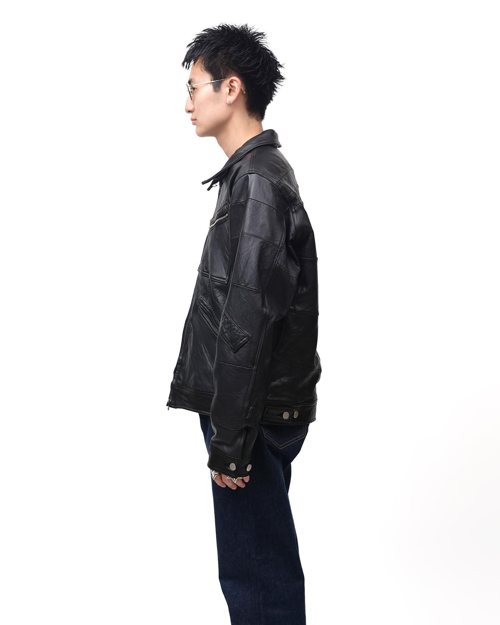 OLD PARK ZIP UP WORK JACKET #LEATHER BLACK size:L type:B [OP-516