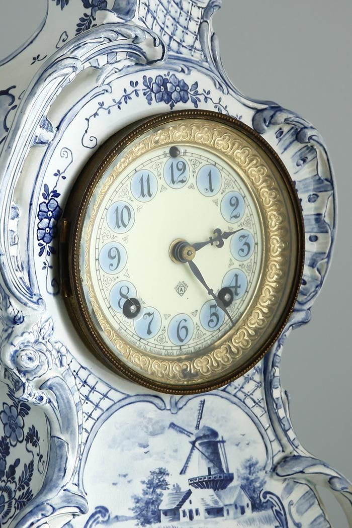 1880年頃 アンソニア社 ロイヤル・ボン窯 デルフト陶器の置時計