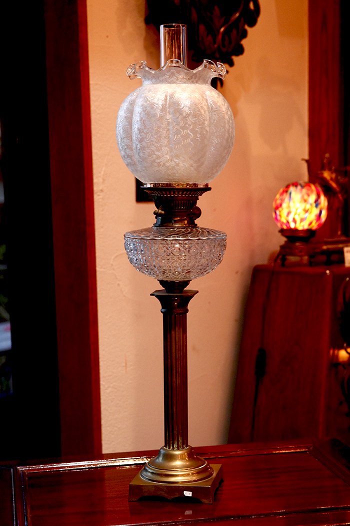 1880年代　バカラ社　腐食ガラスのオイルランプ　tl-19 - アンティーク&オールディーズ　オンラインストア