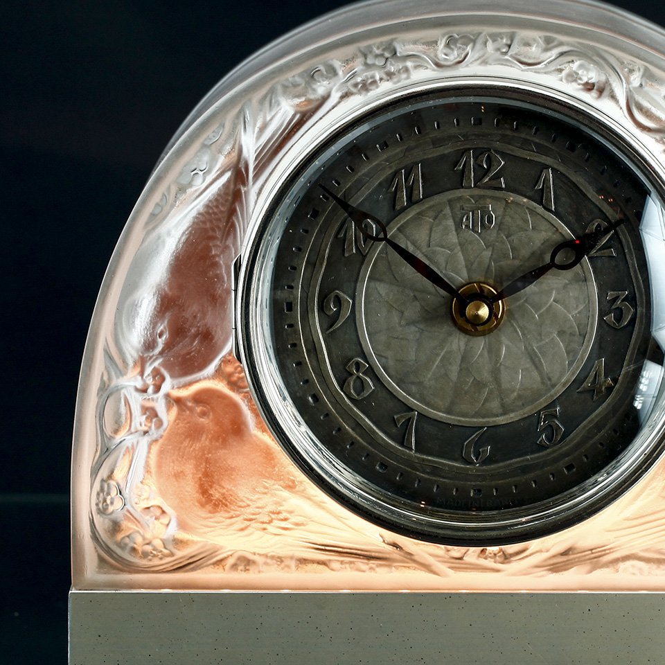 ルネ・ラリック作 雀レリーフの置時計 aux moineaux 1925年ATO社 照明