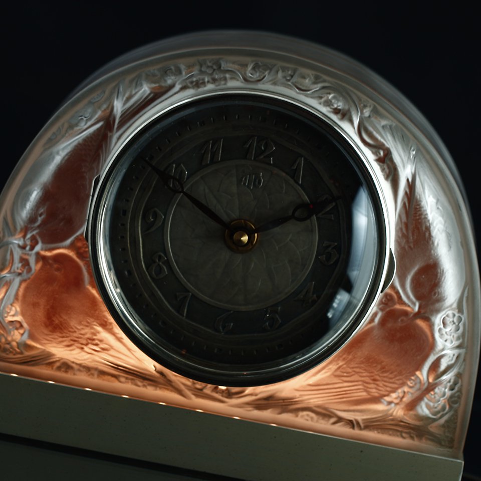 ルネ・ラリック作 雀レリーフの置時計 aux moineaux 1925年ATO社 照明 