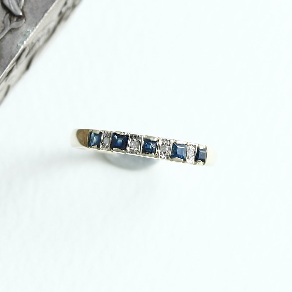 サファイア＆ダイヤモンドのリング 指輪 9KYG 19世紀末 英国アールデコ 