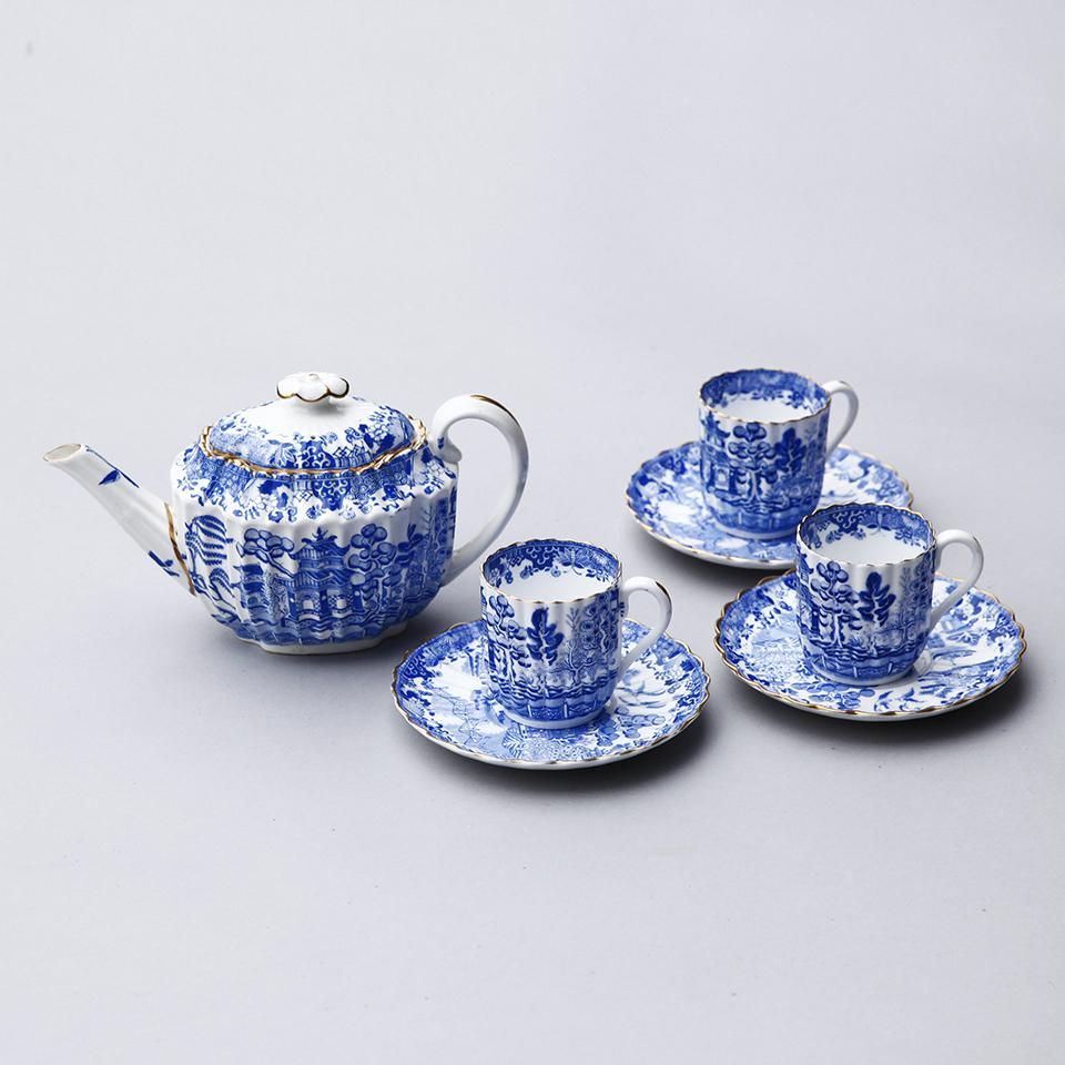 コープランド・スポード　デミタスポット　カップ&ソーサー3客　セット　紅茶　珈琲　チャイ　Copeland Spode　フルーテッド・ウィロー・ブルー　 1880年代　英国アンティーク　csp2065 - アンティーク&オールディーズ　オンラインストア