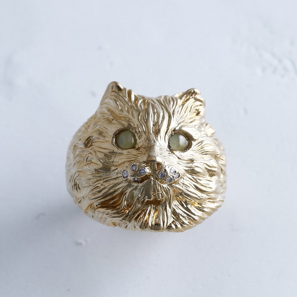 キャッツアイ ダイヤモンド 猫の指輪 18kyg 1970年頃 英国アンティーク 指輪 R 35 アンティーク オールディーズ オンラインストア