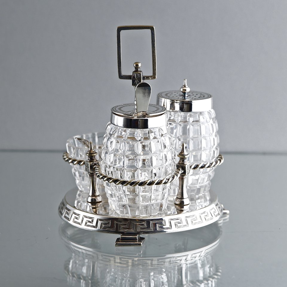 卓上調味料入れ　純銀＆クリスタルガラス３点セット　19世紀末　英国アンティーク　バーミンガム - アンティーク&オールディーズ　オンラインストア