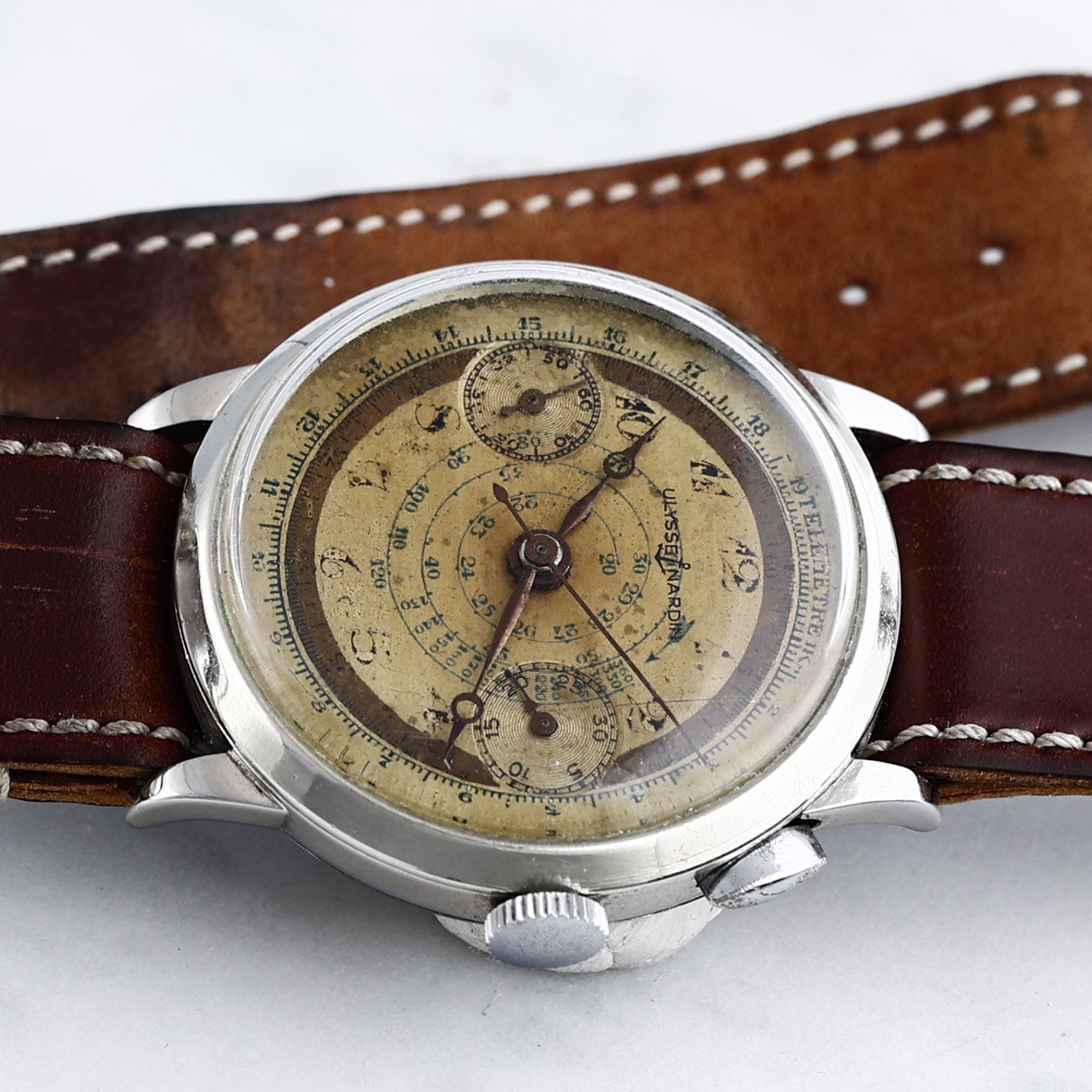 ユリスナルダン　クロノグラフ　Landeron Cal.15　1940年代　39mm　ミリタリーウォッチ　Ulysse Nardin  Chronograph, Military 1940s - アンティーク&オールディーズ　オンラインストア