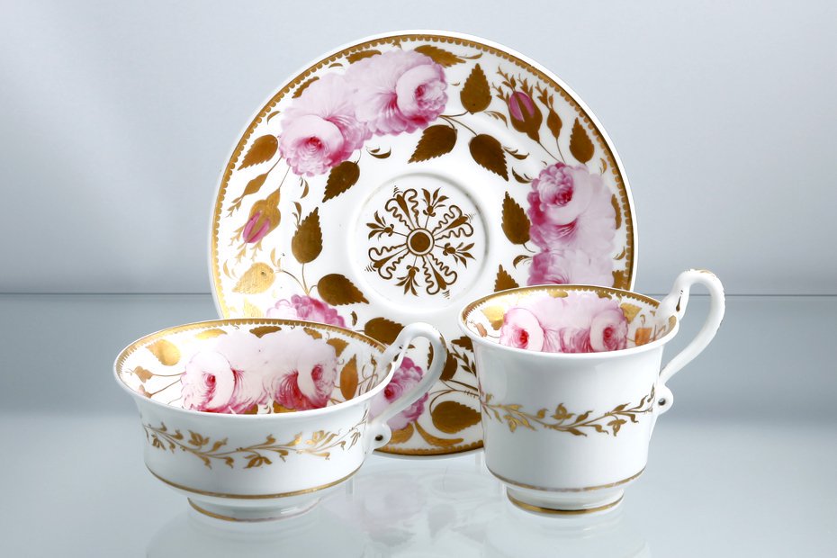 アンティーク 1810年代 スポード社 カップ咲き薔薇模様 ティーカップ+ 