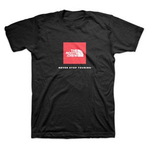 THE ROOTS NEVER STOP TOURING T-SHIRT (RED LOGO) (NEW)