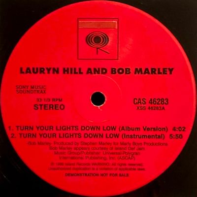 LAURYN HILL AND BOB MARLEY - TURN YOUR LIGHTS DOWN LOW (12) (PROMO) (VG/VG)