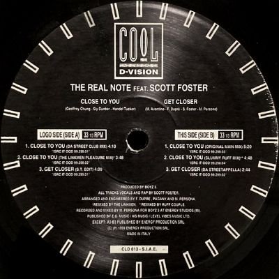 THE REAL NOTE feat. SCOTT FOSTER - CLOSE TO YOU (12) (VG+/VG+) - BBQ  Records - bbqrecords.jp -