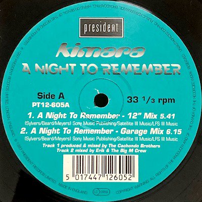 KIMARA - A NIGHT TO REMEMBER (12) (EX/VG+)