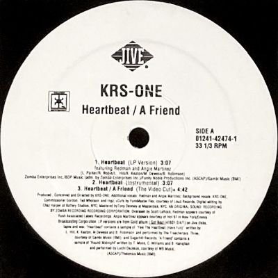KRS-ONE - A FRIEND / HEARTBEAT (12) (VG+)