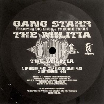<img class='new_mark_img1' src='https://img.shop-pro.jp/img/new/icons5.gif' style='border:none;display:inline;margin:0px;padding:0px;width:auto;' />GANG STARR - THE MILITIA / YOU KNOW MY STEEZ REMIX (12) (VG+)