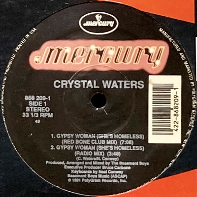 CRYSTAL WATERS - GYPSY WOMAN (SHE'S HOMELESS) (12) (VG/VG)
