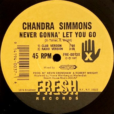 <img class='new_mark_img1' src='https://img.shop-pro.jp/img/new/icons5.gif' style='border:none;display:inline;margin:0px;padding:0px;width:auto;' />CHANDRA SIMMONS - NEVER GONNA' LET YOU GO (12) (VG+/EX)
