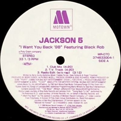 <img class='new_mark_img1' src='https://img.shop-pro.jp/img/new/icons5.gif' style='border:none;display:inline;margin:0px;padding:0px;width:auto;' />JACKSON 5  - I WANT YOU BACK '98 feat. BLACK ROB (12) (RE) (VG+/VG+)