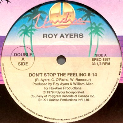 <img class='new_mark_img1' src='https://img.shop-pro.jp/img/new/icons5.gif' style='border:none;display:inline;margin:0px;padding:0px;width:auto;' />ROY AYERS - DON'T STOP THE FEELING / RUNNING AWAY (12) (RE) (EX/VG+)