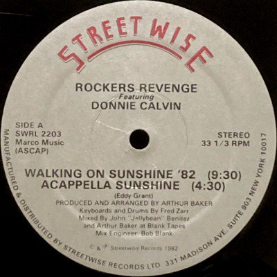 <img class='new_mark_img1' src='https://img.shop-pro.jp/img/new/icons5.gif' style='border:none;display:inline;margin:0px;padding:0px;width:auto;' />ROCKERS REVENGE feat. DONNIE CALVIN - WALKING ON SUNSHINE 82 (12) (VG/VG+)