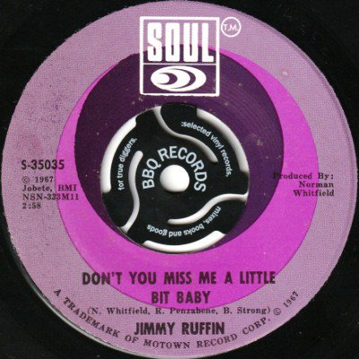 <img class='new_mark_img1' src='https://img.shop-pro.jp/img/new/icons5.gif' style='border:none;display:inline;margin:0px;padding:0px;width:auto;' />JIMMY RUFFIN - DON'T YOU MISS ME A LITTLE BIT BABY (7) (VG+)