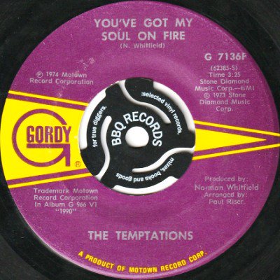 <img class='new_mark_img1' src='https://img.shop-pro.jp/img/new/icons5.gif' style='border:none;display:inline;margin:0px;padding:0px;width:auto;' />THE TEMPTATIONS - YOU'VE GOT MY SOUL ON FIRE / I NEED YOU (7) (VG+)