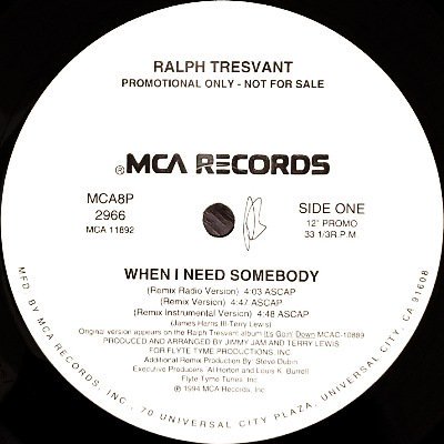 <img class='new_mark_img1' src='https://img.shop-pro.jp/img/new/icons5.gif' style='border:none;display:inline;margin:0px;padding:0px;width:auto;' />RALPH TRESVANT - WHEN I NEED SOMEBODY (12) (PROMO) (EX/VG+)