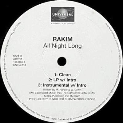 <img class='new_mark_img1' src='https://img.shop-pro.jp/img/new/icons5.gif' style='border:none;display:inline;margin:0px;padding:0px;width:auto;' />RAKIM - ALL NIGHT LONG (12) (VG+)