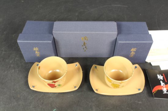 輪島塗花蒔絵カップ　螺鈿入り茶托OR銘々皿 - 西川美術　ショッピングカート