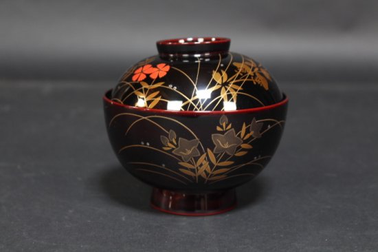 輪島塗溜塗草花蒔絵吸物椀5客 - 西川美術 ショッピングカート