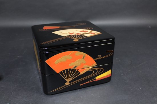 輪島塗台付扇面蒔絵二段重箱 - 西川美術 ショッピングカート