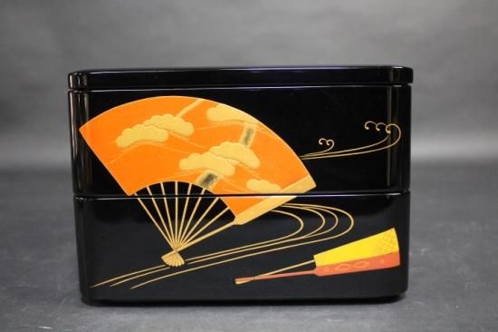 扇面蒔絵 二段重箱 重台・箱付き 扇面 輪島塗台付扇面蒔絵二段重箱 - 西川美術 ショッピングカート