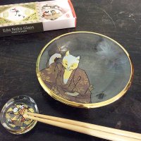 歌川国芳 江戸猫グラス ガラス丸皿（煙管猫）