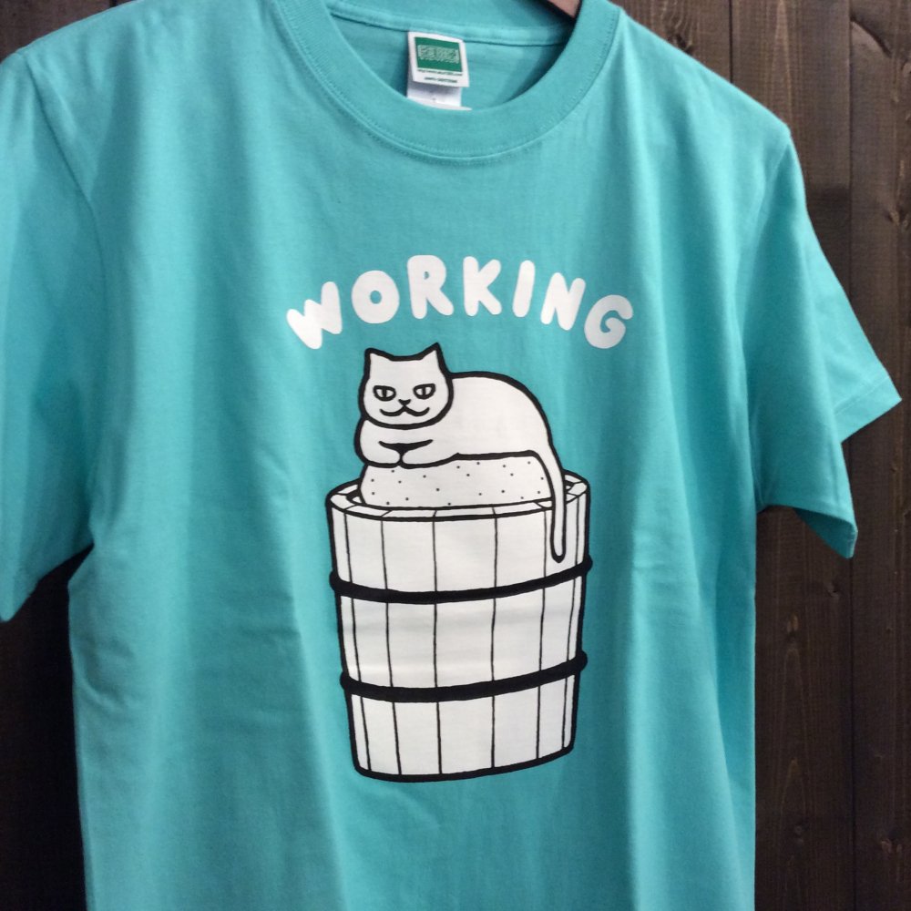 【悪意1000%】Tシャツ　WORKING（ミント）-和モダン雑貨・猫雑貨｜王冠印雑貨店