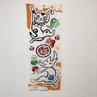 【KACCO】踊る狐と猫　注染てぬぐい