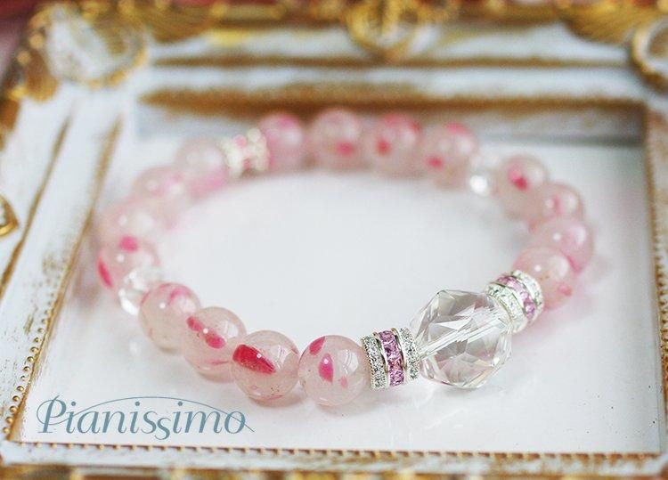 愛の予感】ロードナイトシリカ＆水晶ブレスレット TypeC - 天然石