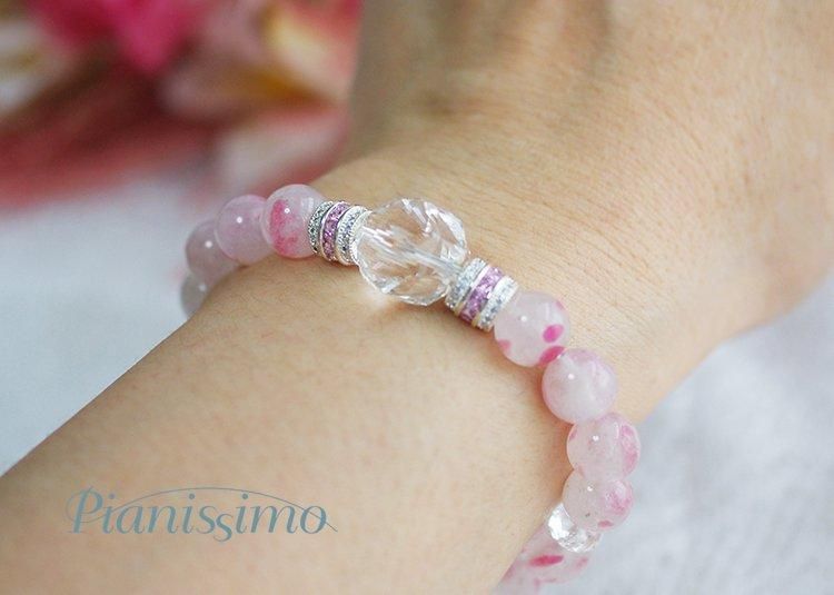 愛の予感】ロードナイトシリカ＆水晶ブレスレット TypeC - 天然石