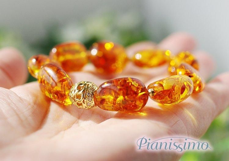 回復・財運・繁栄】アンバー（琥珀）ブレスレット（タンブル