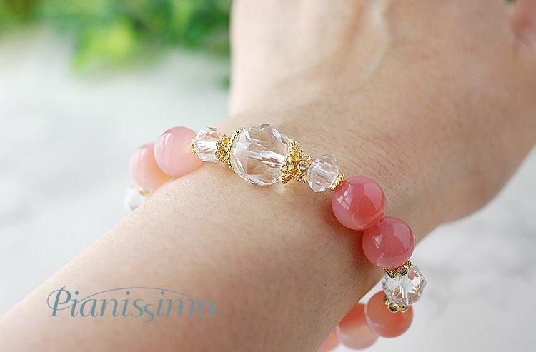 心にやさしく寄り添う　愛と癒しの天然石ブレスレット（15cm・一点物） 愛を引き寄せる】ハートの癒やしブレスレット（ピンク瑪瑙
