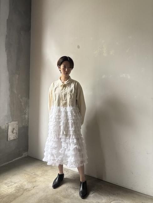 HANA YAGI-EURO WORK DRESS/ WHITE×WHITE - VISITFOR
