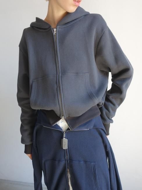 ANS DOTSLOEVNER-BALLOON HOODIE RIB KNIT/Charcoal - VISITFOR