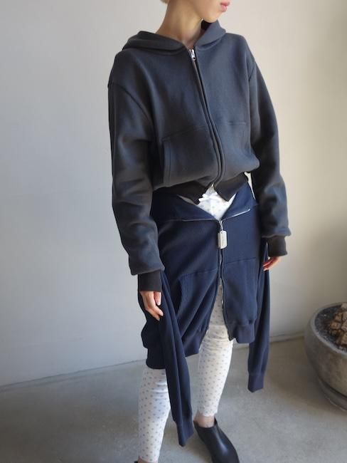 ANS DOTSLOEVNER-BALLOON HOODIE RIB KNIT/Charcoal - VISITFOR