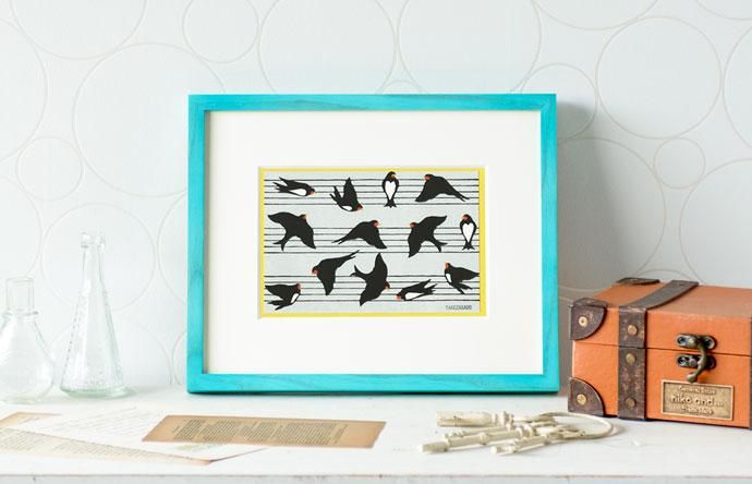 木版画 原田裕子「季節の木版画 つばめ五線譜」 - 【竹笹堂Online】木