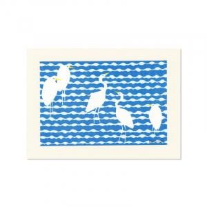木版画 原田裕子「季節の木版画 シラサギ」