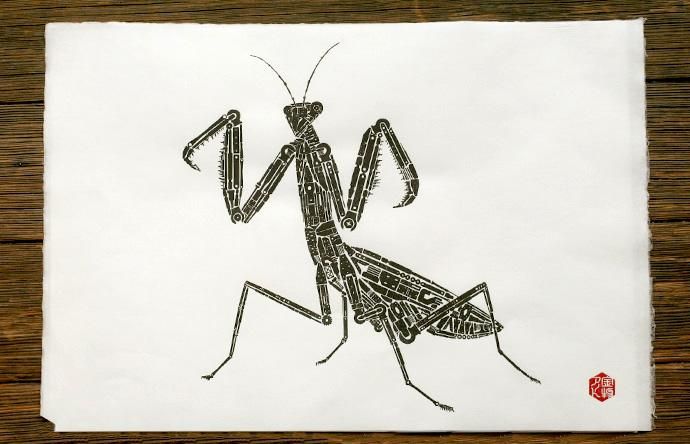 古画 作者不明 蟷螂 カマキリの絵 夏 水墨画 収集品 コレクション 原画 肉筆 古画 作者不明 蟷螂 カマキリの絵 夏 水墨画 収集品